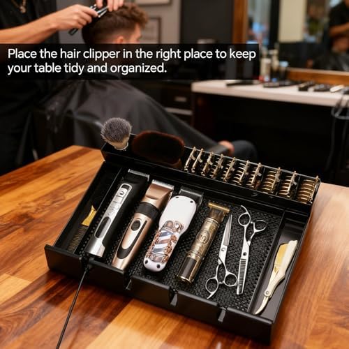 Clippers Tray Station, Multifunctional Hair Trimmer Holder for Barber & Salon and Homes, Combs/Clips/Razors Clipper Guards Holder Stylist Station Organizer (15.7" x 11" x 2.6") - Image 2