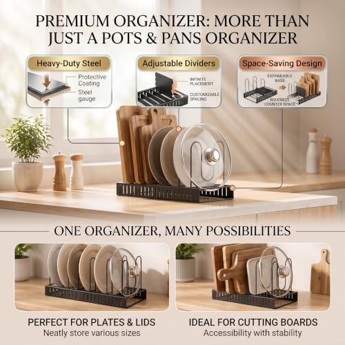 Pots and Pans Organizer Under Cabinet, Dual-Sided Rack, 8 Adjustable Tiers - Image 6