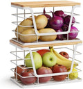 ALOCEO 2 Pack Potato and Onion Storage Bins, Large Trash Bag Holder Under Sink with Bamboo Top, Stainless Steel Pantry Organizers Storage, Kitchen Counter, White by ALOCEOWallHooksAdhesive