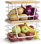 ALOCEO 2 Pack Potato and Onion Storage Bins, Large Trash Bag Holder Under Sink with Bamboo Top, Stainless Steel Pantry Organizers Storage, Kitchen Counter, White by ALOCEOWallHooksAdhesive