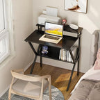 ODK 27.5 Inch Small Desk with Storage & Monitor Stand, Black - Image 2