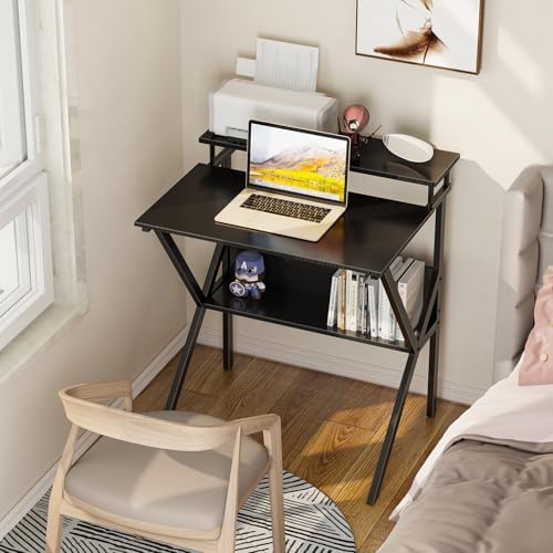 ODK 27.5 Inch Small Desk with Storage & Monitor Stand, Black - Image 2