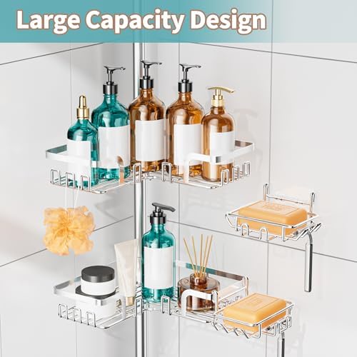 KEGII Shower Caddy Tension Pole, Rustproof Corner Organizer, Silver - Image 5