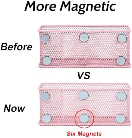 EASEPRES Magnetic Pencil Holder Set of 6 - Wire Mesh Storage Baskets Organizer with Strong Magnets - Perfect for Whiteboard, Refrigerator and Locker Accessories, Pink - Image 3