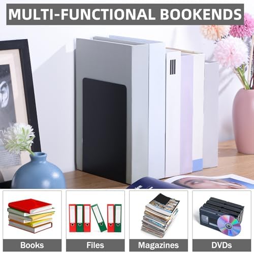 Beeveer 6 Pairs Metal Bookends for Shelves Office Library, Black - Image 6