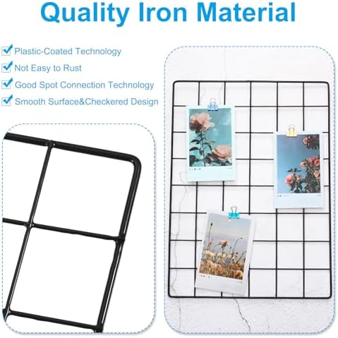 PATIKIL 16x12 Inch Wall Grid Panel, 4 Pcs Metal Wire Photo Wall Decorative Grid for Photo Display Hanging Picture Memo Home Decorations, Black - Image 3