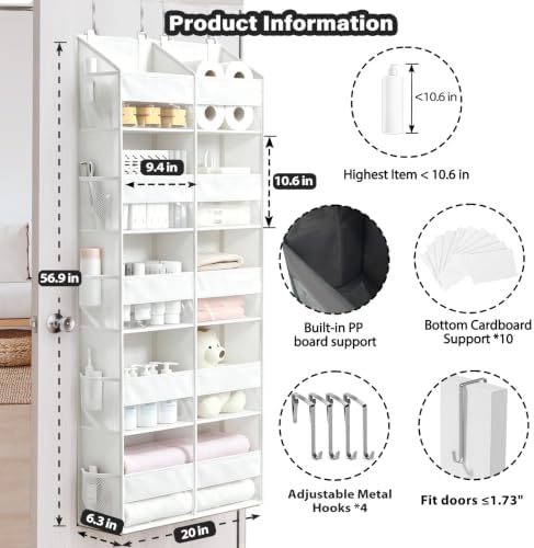 Over the Door Organizer, 5-Tier with 9 Compartments & 10 Pockets,White - Image 2