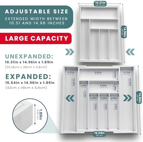 Sben Bamboo Cutlery Drawer Organizer, White, Medium - Image 2