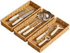 Berdeng Kitchen Drawer Organizer for Utensils, Silverware Tray Cutlery Organizer, PE Rattan Handwoven Storage Basket with Iron Frame, 2-Inch Fit for Shallow Drawers, 15" x 6" x 2" (Set of 3) by Berdeng