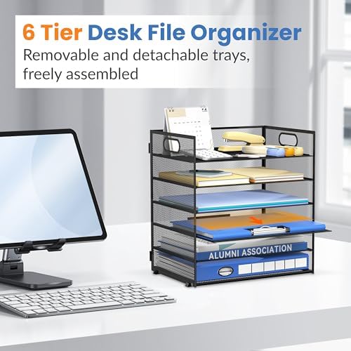 Daltack 6-Tier Paper Organizer for Desk with Handle, Black, 2 Pack - Image 5