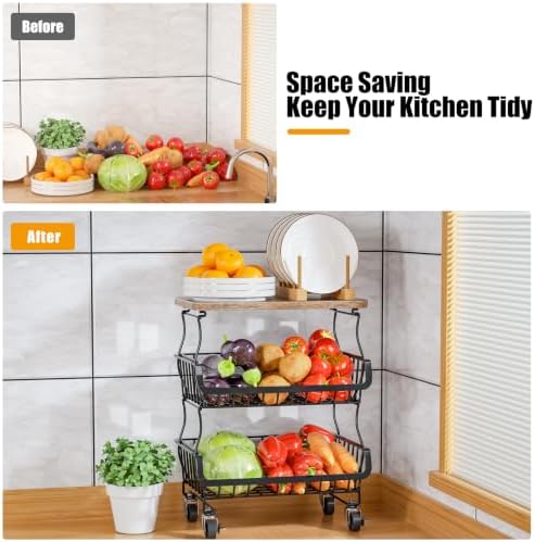Gsiekare 5 Tier Fruit and Vegetable Basket for Kitchen with Wheels - Image 4