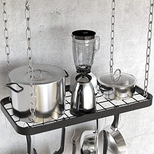 Hanging Pots and Pans Organizer Rack for Ceiling Wall Mount Grid Kitchen Pot Storage Shelves for Utensils, Cookware with 8 S Hooks (24.4 x 11.8 x 1.2 inches)- JACKCUBE DESIGN MK397B - Image 2