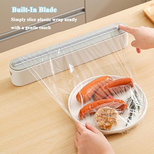 Magnetic Wrap Dispenser with Cutter for Fridge, Refillable Magnetic Plastic Wrap Dispenser with Slide Cutter, Magnetic Aluminum Foil Dispenser, for Worktops & Cabinets (yellow+gray, Magnetic) - Image 2