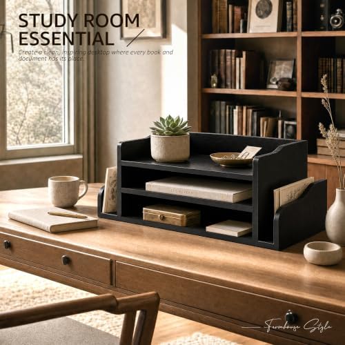 Wood Desk Organizer: File Organizer for Classroom & Office Storage, Black - Image 3