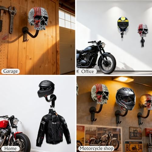 Motorcycle Helmet Rack Wall Mount,Red Skull Helmet Holder Wall Mount with Hooks Helmet Hanger for Coats, Caps, Baseballs and Rugby Helmet,Motorcycle Accessories - Image 5