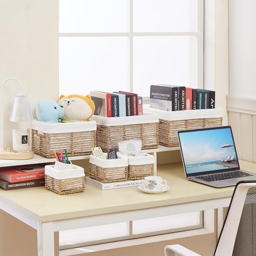 Vagusicc Wicker Storage Basket, 6 Pack Seagrass Baskets for Organizing, Wicker Baskets with Handle, Rectangular Woven Basket for Storage Shelves, Cube Storage Bins for Closet/Clothes/Dresser - Image 5