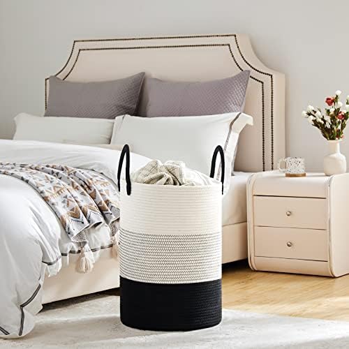 VIPOSCO 72L Tall Woven Laundry Basket Hamper, White Black - Image 4