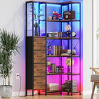 AFLUI 6-Tier Corner Bookshelf with LED and 4 Fabric Drawers by Unknown