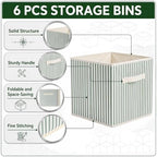 Amyhill 6 Pack Green Striped Basics Collapsible Fabric Storage Bins - Image 3