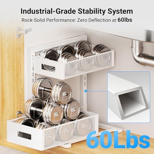 TISTAYA Pull-Out Under Kitchen Sink Organizer, Metal Functional Under Sink Organizer, Height Adjustable Under Bathroom Sink Organizer, Under Sink Storage for Kitchen Bathroom Cabinet (White) - Image 5