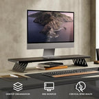 Fenge Monitor Stand Riser, Wooden & Metal Desk Shelf Organizer, Black - Image 2