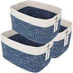 XUANGUO Woven Cotton Rope Storage Baskets 15x10x9.3" 3 Pack White and Blue by XUANGUO