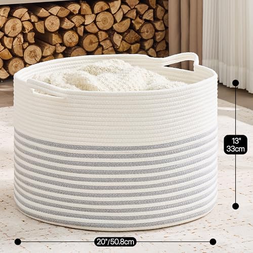 KAKAMAY Large Blanket Basket with Handles, Storage Basket for Living Room - Image 4