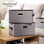 PRANDOM Large Collapsible Storage Baskets for Closet [5-pack] Decorative Fabric Storage Bins Cubes with Leather/Metal Handles for Shelves Bedroom Living Room Grey (14.9x9.8x8.3 Inch) - Image 2