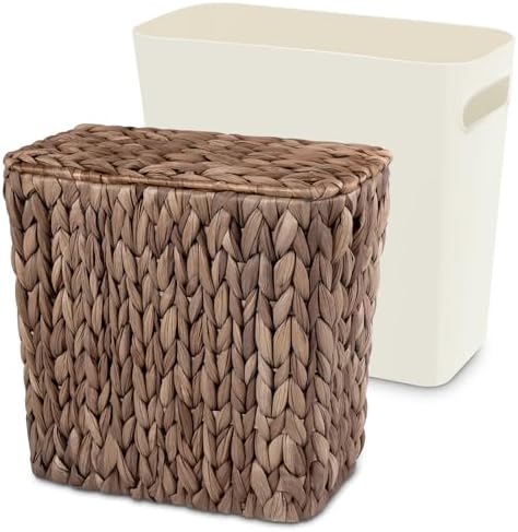 Wicker Trash Can with Lid and Liner, Handwoven Wicker Waste Basket, Water Hyacinth Bathroom Trash Can, Boho Rattan Garbage Wastebasket for Bedroom Home Living Room Office, 2.5 Gallon, Espresso by Unknown