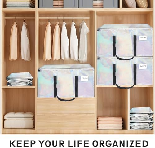 8 Pack-Extra Large Heavy Duty Moving Bags - Waterproof Storage Totes with Handles & Zippers, Foldable for College Dorm, Storage (Shiny Color) - Image 5