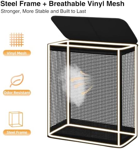 STO STO 2 Section Laundry Hamper with Lid, 140L Steel-Frame Double Laundry Hamper with Removable Washable Liner, Breathable Large Laundry Basket for Bedroom, Bathroom, Laundry Room, Dorm, Closet - Image 4
