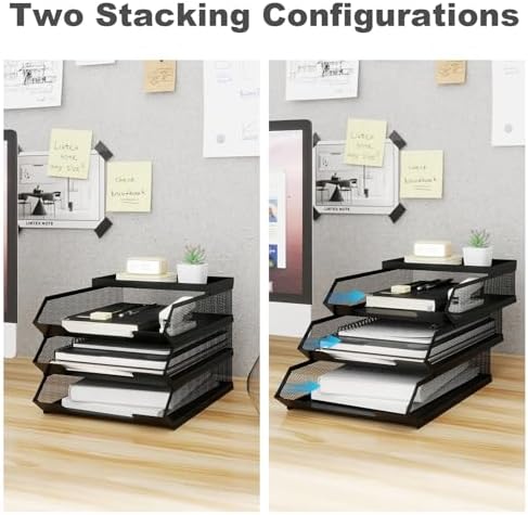 Natwind 3-Tier Stackable Metal Mesh Paper Organizer with Sliding Tray,Black - Image 4