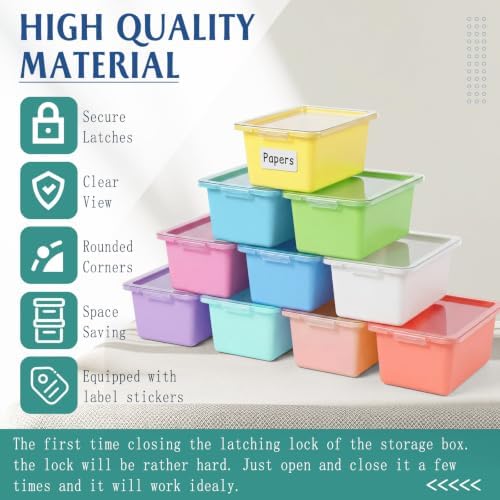 10 Pcs Classroom Storage Cubby Bins with Latching Lid,Macaron - Image 3