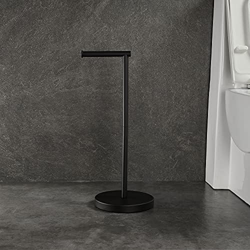 Toilet Paper Holder Stand SUS304 Stainless Steel Freestanding Toilet Wipes Dispenser Modern Bathroom Storage Floor Free Standing Toilet Tissue Roll Holder, Matte Black Finish - Image 5
