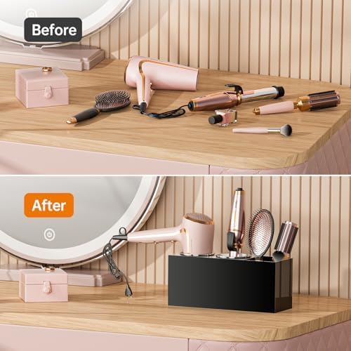 YUNEASELF Hair Tool Organizer Acrylic: Hair Dryer Holder Wall Mount - Blow Dryer Holder Cabinet Door - Bathroom Countertop Organizer for Curling Iron Hot Styling Tools Flat Iron - Black - Image 6