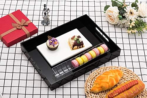 Glossy Black Sturdy Acrylic Serving Tray with Handles - 10x15 Inch, Coffee, Appetizer, Breakfast Tray - Butler, Kitchen to Vanity Table, Decorative - Image 4