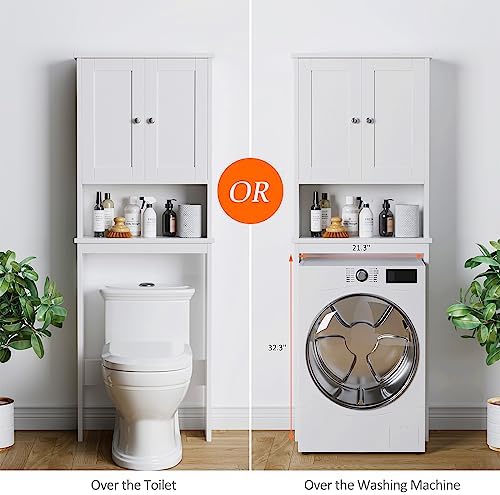 Over the Toilet Storage Cabinet, Bathroom Storage Cabinet White Organizer Over Toilet, Bathroom Space Saver with Adjustable Shelf, White - Image 3