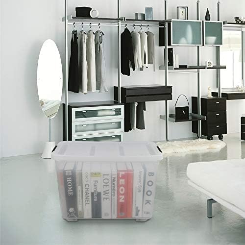 70 L Clear Plastic Large Storage Box with Wheels, Set of 4 - Image 4