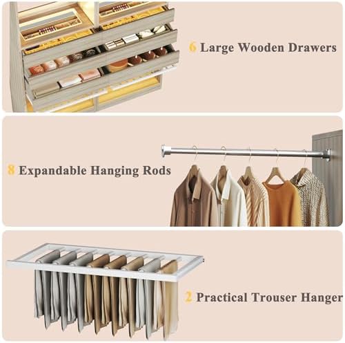 Closet System Set of 2, 5.7-10.4FT Closet Organizer System with 6 Drawers - Image 6