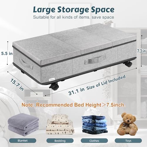 Supowin Under Bed Storage with Wheels, 2Pack Rolling Underbed Storage - Image 2