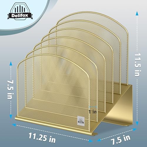 Delifox Inclined Desk File Organizer,Vertical File Folder Holder Stand Metal Rack File Sorter for Office Classroom Desktop Organization (2, Gold, 5) - Image 2