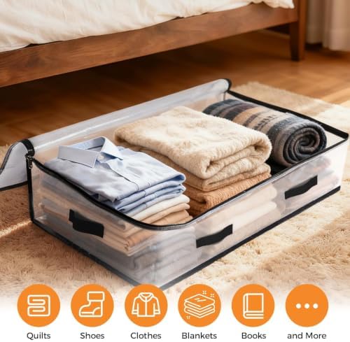 6 Pack Under Bed Storage Bags, 75L Foldable Clear Containers with Handles - Image 4