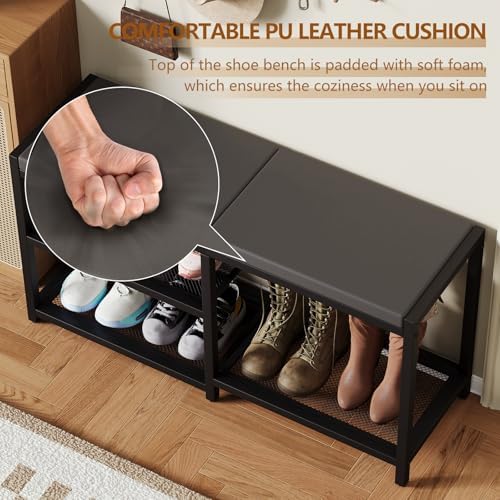 ZHOOGE Shoe Bench & Rack Storage Bench - Entryway Bench with Seat Cushion, Stable Organizer for Entryway & Living Room, Holds Up to 300 lb, (35" L x 12" W x 17" H, Black) - Image 5