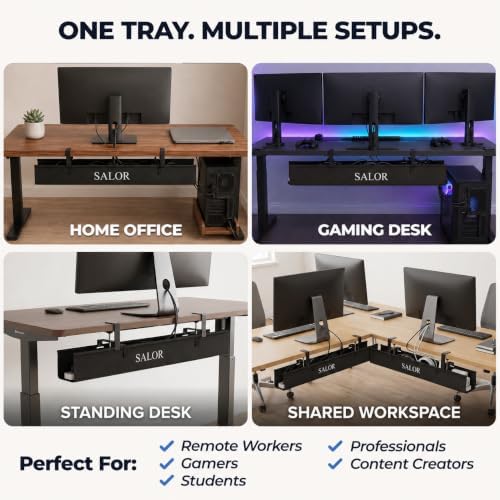 SALOR Extra Large No Drill Under Desk Cable Management Tray, 48 Inch, Black - Image 7