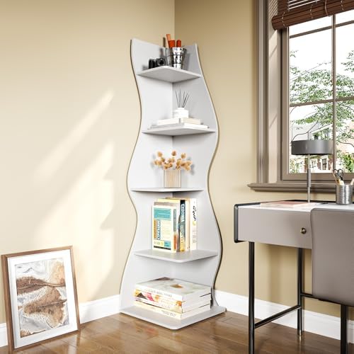 LITTLE TREE 70-Inch Corner Shelf, Seaweed Shaped Etagere Display Bookshelf, Freestanding 5-Tier Wall Shelves for Small Spaces, Bedroom, Living Room, 2 Pack, White - Image 5