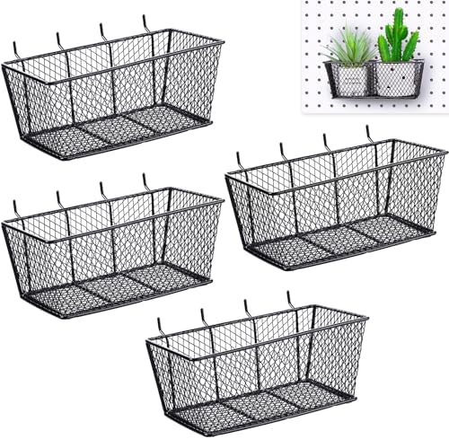 Sieral 4 Pcs Metal Pegboard Baskets Wire Organizer, Large, Black by Sieral