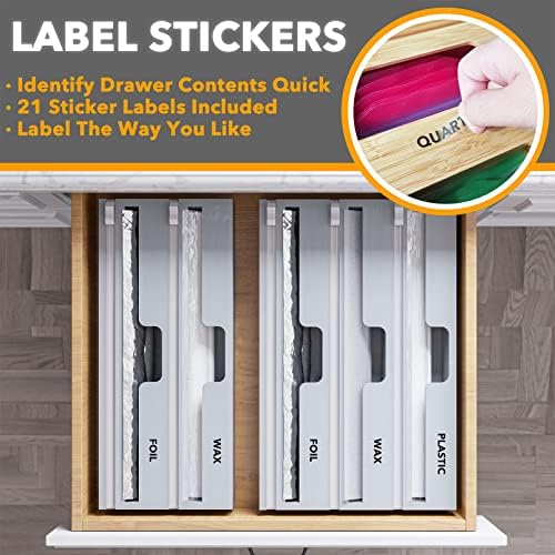 SpaceAid WrapNeat 2 in 1 Wrap Organizer with Cutter and Labels, Plastic Wrap, Aluminum Foil and Wax Bamboo Dispenser for Kitchen Storage Organization Holder for 12" Roll (Gray) - Image 4