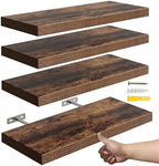 YUFLINX 16’’Rustic Brown Floating Shelves for Wall Set of 4,Rustic Wood Shelf for Room Decor/Storage/Display,Small Bookshelf,Wall Mounted Hanging Shelves for Bedroom, Bathroom, Living Room, Kitchen by Unknown