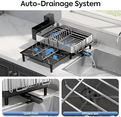 Urackify Expandable Dish Drying Rack, Stainless Steel, Large Capacity - Image 3