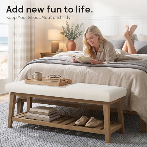 Zihanhome Entryway Shoe Bench, End of Bed Bench,Upholstered Bench(Beige) - Image 5